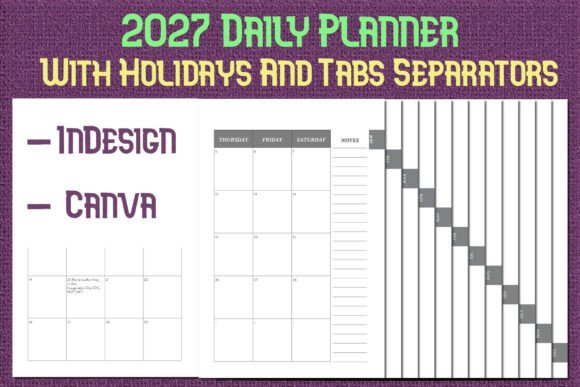 2027 Planner with Holidays, Tabs Canva