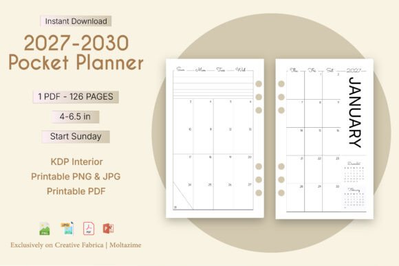 2027–2030 Pocket Calendar Printable