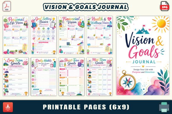 Vision Goals Journal – 30 Page Printable eBook JPG PDF